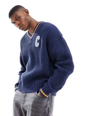 Champion Rochester knitted v-neck jumper in navy