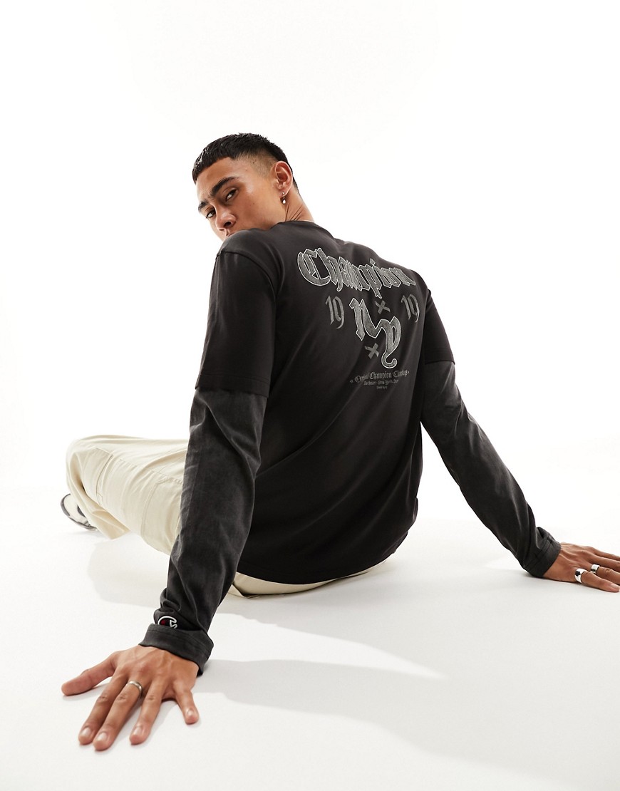 Champion Rochester long sleeve layered t-shirt in black