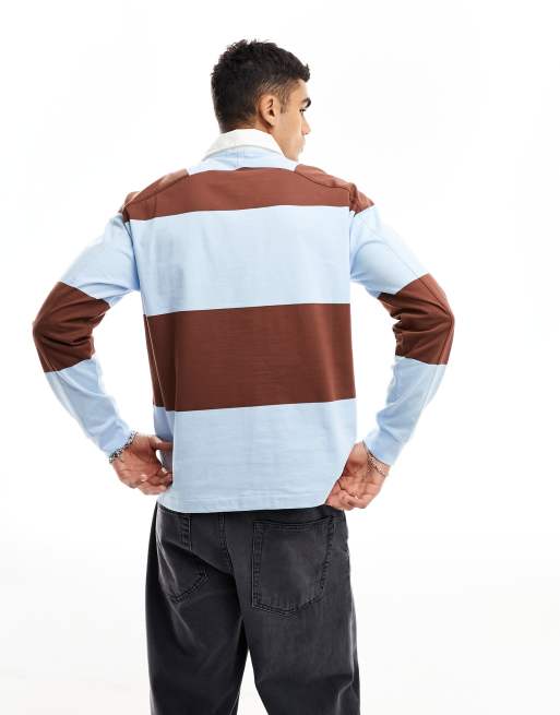 Champion - Rochester - Polo a maniche lunghe blu a righe multicolore, 4 di 4
