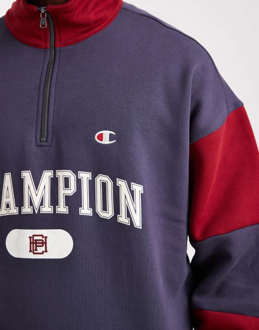 Champion - Rochester - Rød/marineblå college-sweatshirt med halv lynlås, 5 af 5