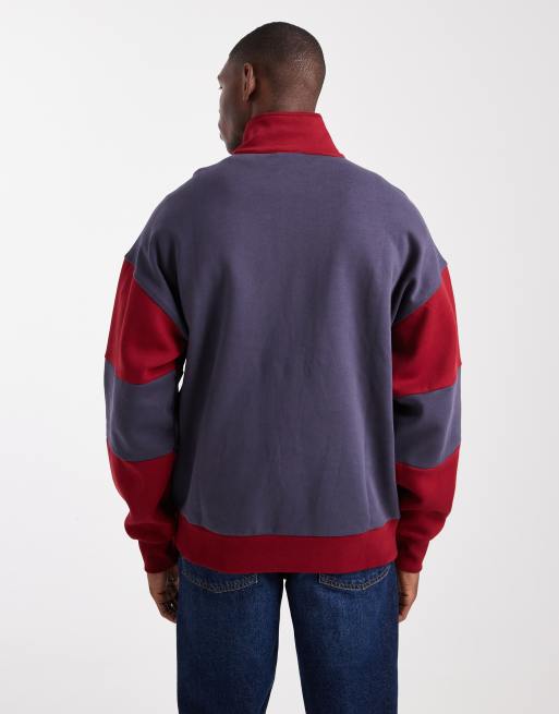 Champion - Rochester - Sweat style universitaire avec col zippé - Bleu marine et rouge, 3 de 5