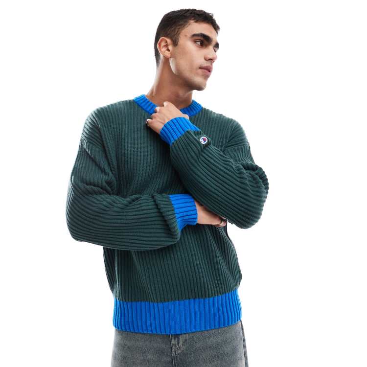 Champion Rochester Trui in collegestijl in groen en blauw ASOS