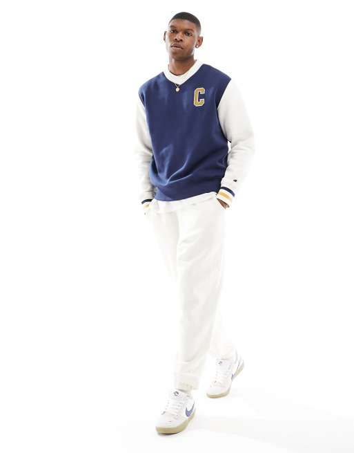 Champion white v neck clearance sweatshirt