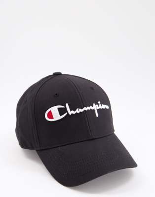 Champion script logo baseball cap in black