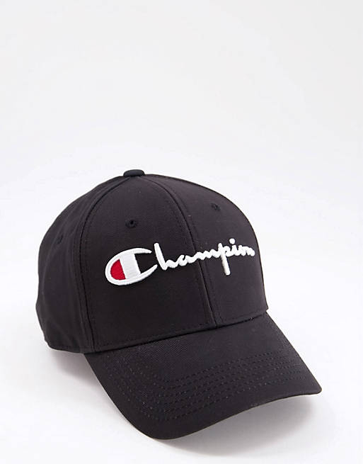 Champion script logo baseball cap in black | ASOS