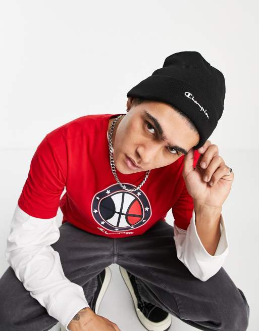 Champion script logo ASOS black | in beanie