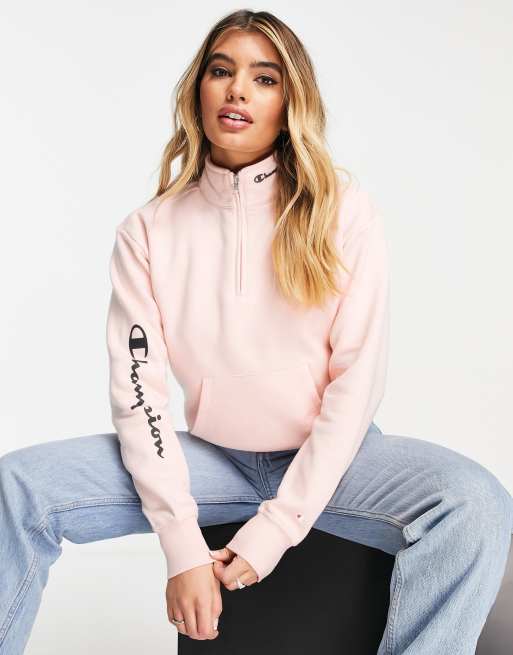 Champion sleeve logo half zip sweat in pink