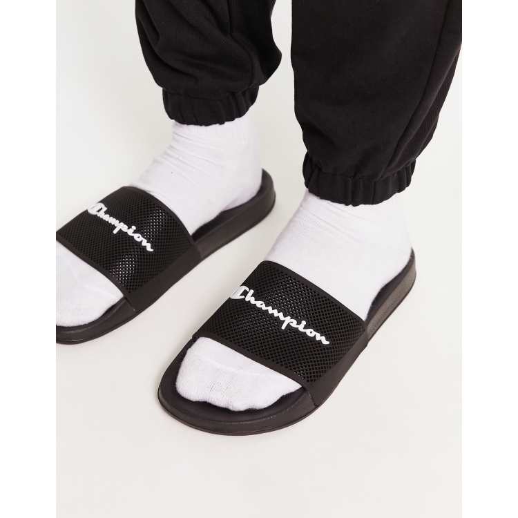 Champion slide with script logo in black ASOS