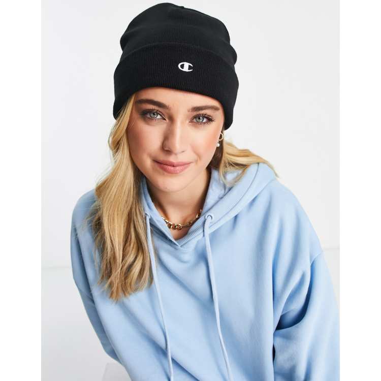 Champion small logo beanie in black ASOS