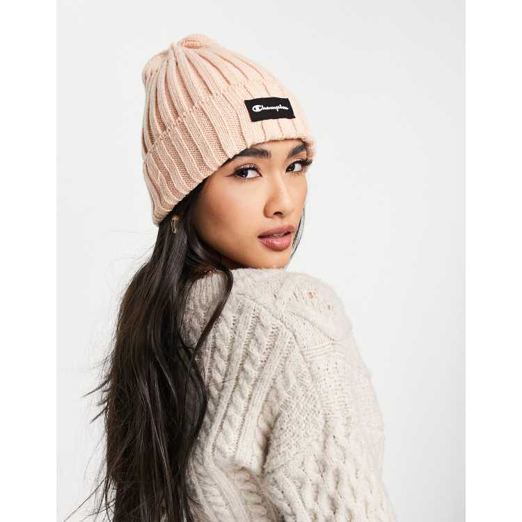 Champion small logo beanie in pink ASOS