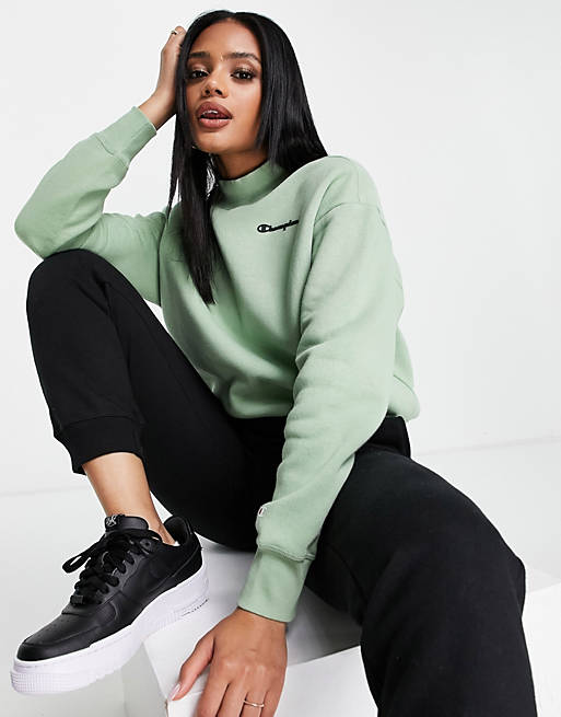 Champion small logo cowl neck sweatshirt in green Exclusive to ASOS