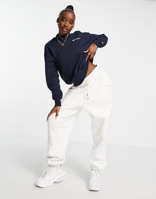 Champion small logo cowl neck sweatshirt in navy exclusive to asos