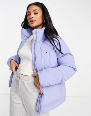 Champion small logo cropped puffer jacket in blue