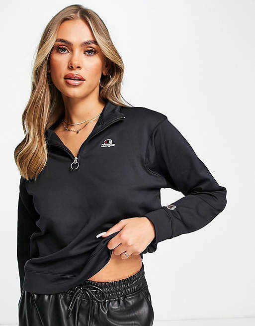 Hoodies & Sweatshirts Champion small logo half zip sweatshirt in black 