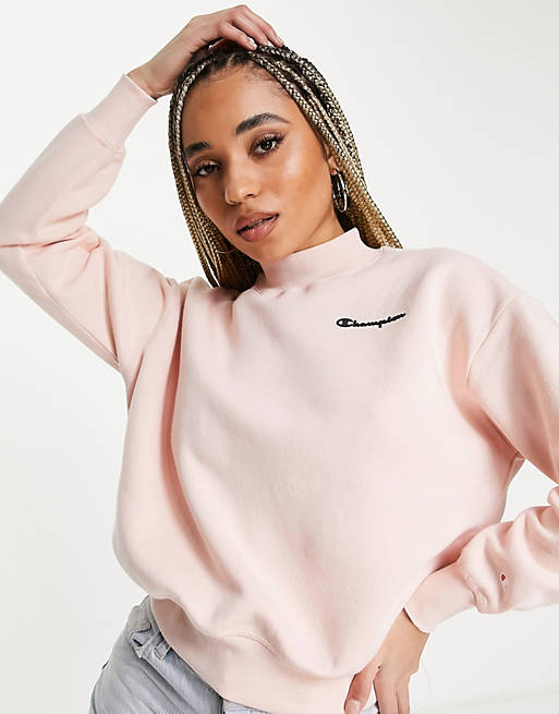 Hoodies & Sweatshirts Champion small logo high neck sweatshirt in pink- exclusive to asos 
