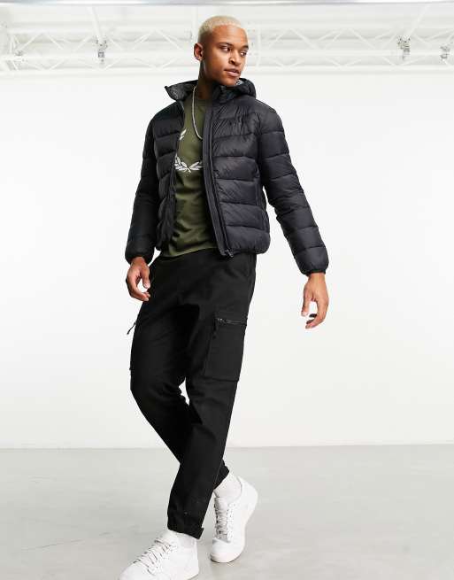 Champion logo sleeve hot sale mens puffer jacket