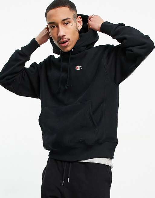 Black champion cheap logo hoodie