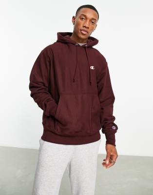 Champion Small Logo Hoodie In Burgundy-purple