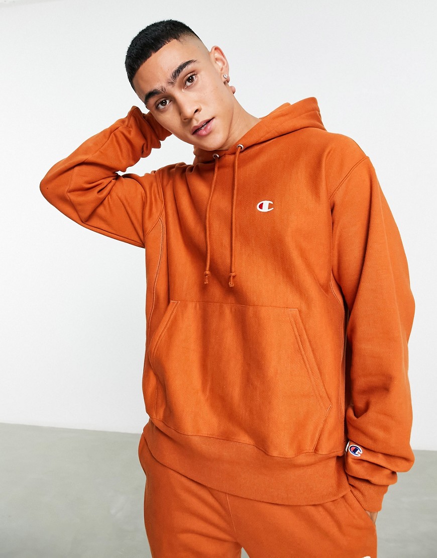 Champion Small Logo Hoodie In Tan-brown