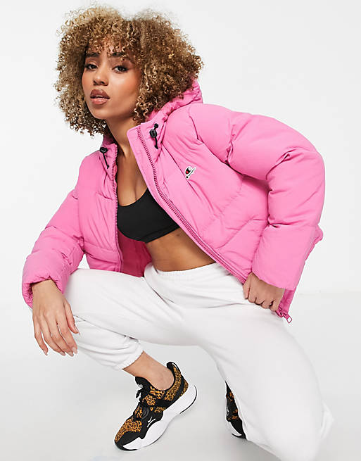 Champion small logo pink puffer jacket in pink | ASOS