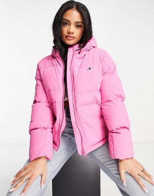 Champion small logo pink puffer jacket in pink