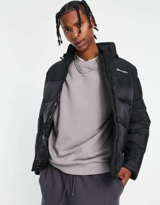 Champion small logo puffer jacket in black