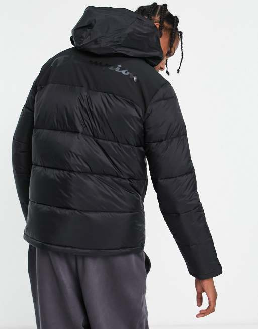 Champion small logo puffer jacket in black