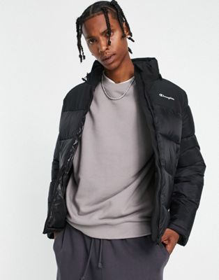 Champion small logo puffer jacket in black
