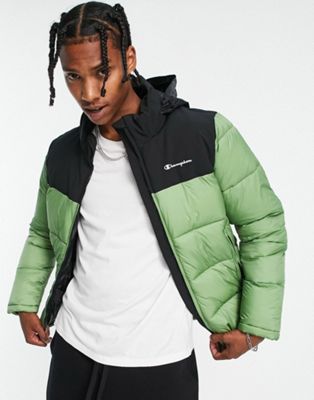 Champion small logo puffer jacket in green
