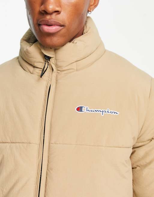 Champion small logo puffer jacket in tan ASOS