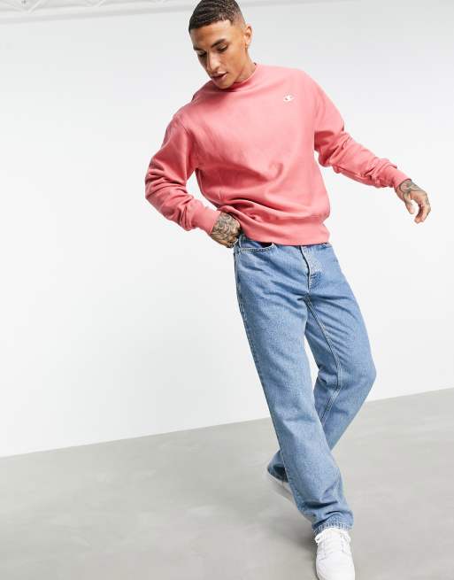 Champion small logo sweatshirt in coral pink | ASOS