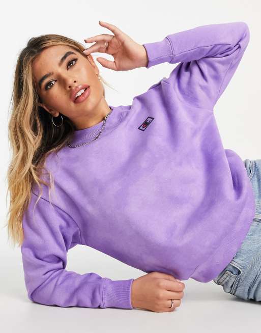Champion small logo tie dye sweatshirt in purple