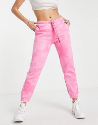 Champion small logo tie dye trackies in pink | ASOS