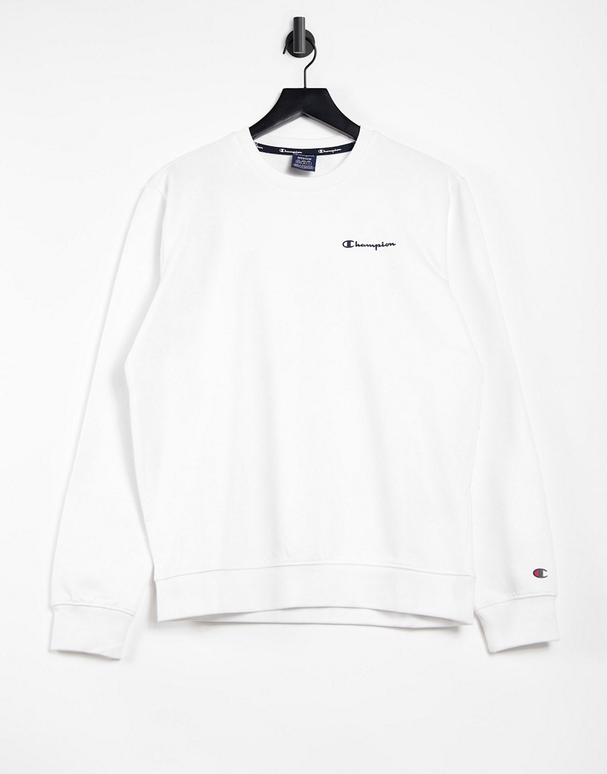 Champion small script chest logo sweatshirts in white