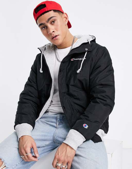 Champion small script logo puffer jacket in black | ASOS