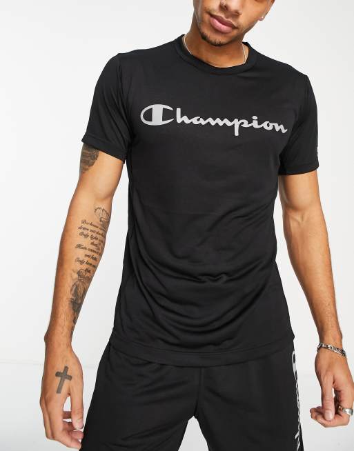 Champion - Sort trænings-T-shirt med stort logo i ombré 