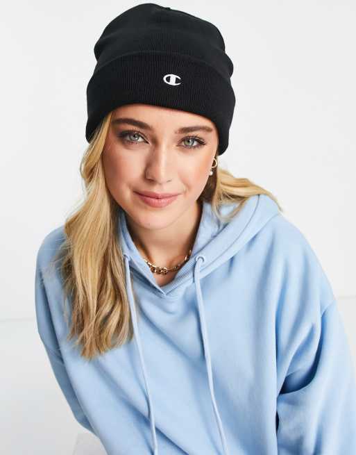 Champion – Strickmütze in Schwarz mit kleinem Logo