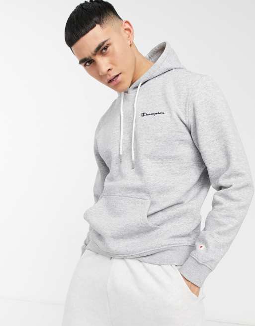 Champion - Sweat à capuche à petit logo inscrit sur le devant - Gris