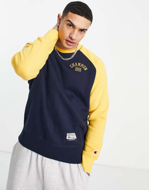 Champion - Sweat color block - Bleu marine et jaune