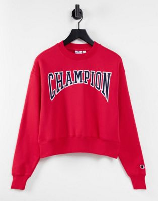 Sweats et sweats à capuche Champion - Sweat coupe carrée à grand logo universitaire - Rouge