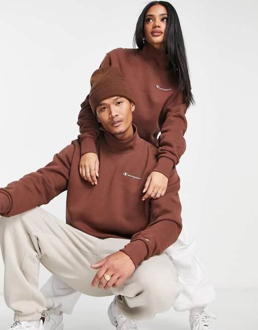 Champion Sweat unisexe petit logo et col chemin e Marron ASOS