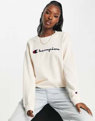 Champion sweat with large logo in tan - ASOS Price Checker