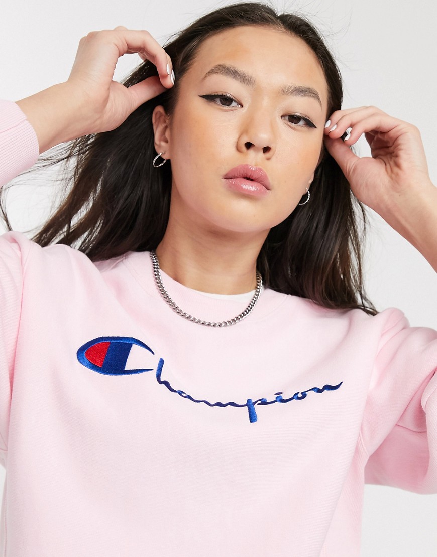 Champion - Sweatshirt met 'reverse weave' en geborduurd logo-Roze