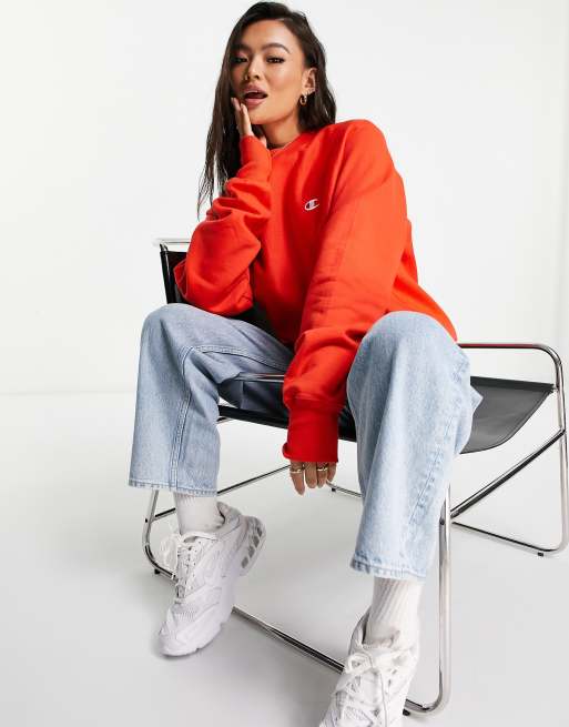 Red champion cropped discount sweatshirt