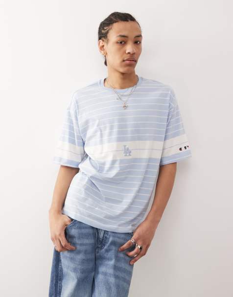 Champion - T-shape - T-shirt blu a righe con logo LA - view 1