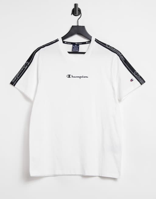 Champion - T-shirt à bandes avec logo inscrit - Blanc