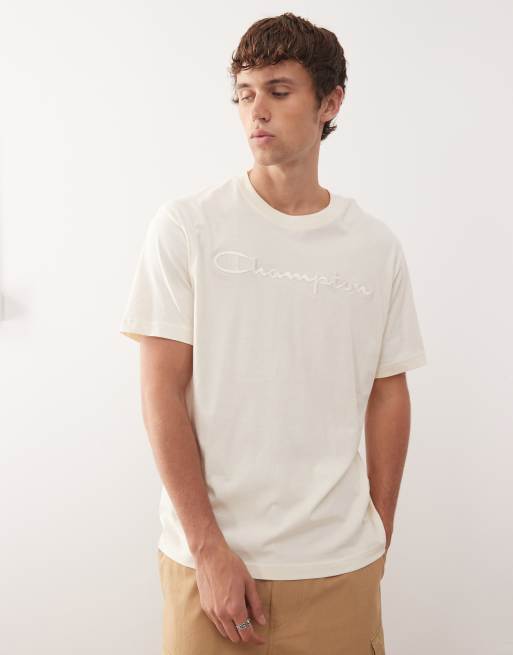 Champion - T-shirt à manches courtes avec logo ton sur ton - Blanc cassé  