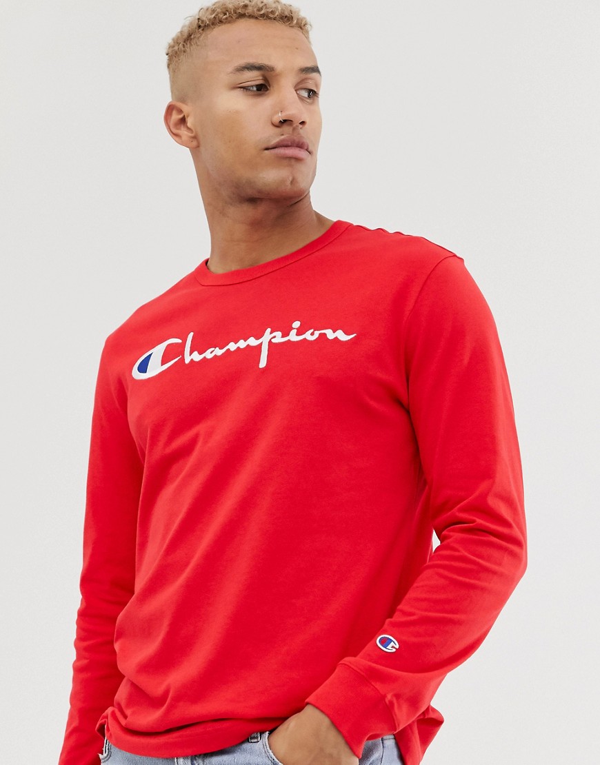 Champion - T-shirt a maniche lunghe con grande logo rossa-Rosso