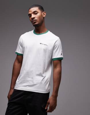 Champion - T-shirt avec bords contrastants - Blanc et vert