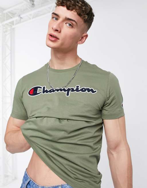Champion - T-shirt avec grand logo - Khaki